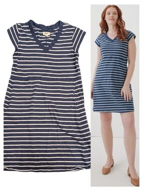 Pact Organic Yacht Stripe Relaxed Slub Market Dress Size Medium